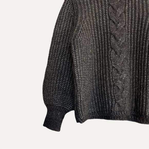 SEZANE Dark Brown & Gold Metallic Alpaca Wool Knit Sweater Oversized Jazz Jumper - Picture 10 of 13